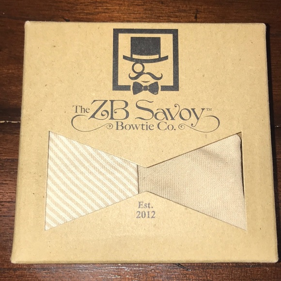 ZB Savoy Tan Cream Chambray Pinstripe Bow Tie - Picture 5 of 8